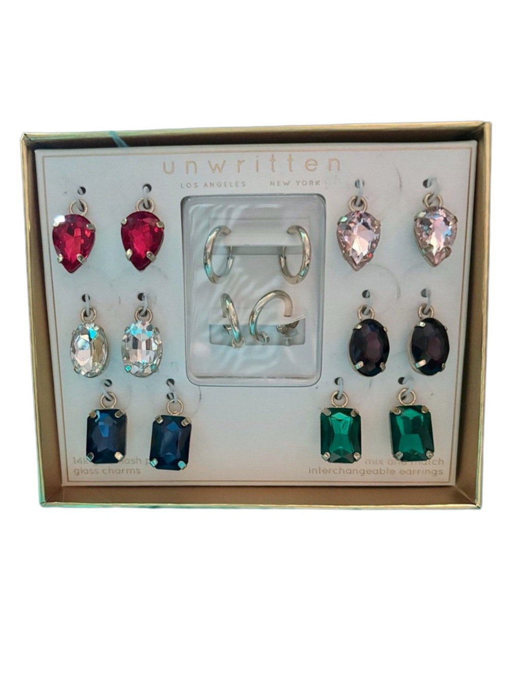 Unwritten 14K Gold Flash Plated Hoop Earring Gift Set NIB Interchangeable